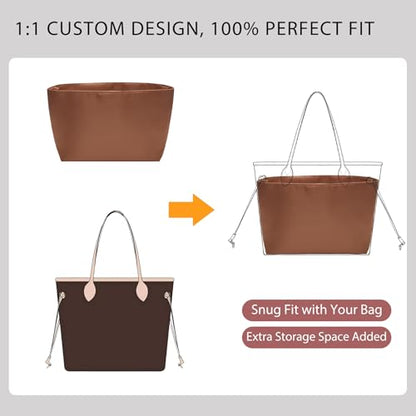 Soft Nylon Purse Organizer Insert for Lv Neverfull MM Tote Bag, Waterproof Lightweight with Laptop Compartment Luxury Neverfull MM Organizer, Tote Handbags Divider Shaper with Cup Holder Insert,Brown - color: Brown
