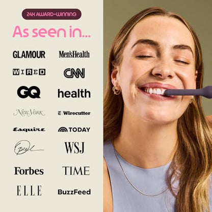 Quip Sonic Toothbrush for Adults with Timer - Includes Extra Brush Head and Travel Cover Mount - Electric, Soft Bristle Refill Head, Metal Handle, 3 Month Battery Life - Travel Toothbrush - Silver - color: Silver