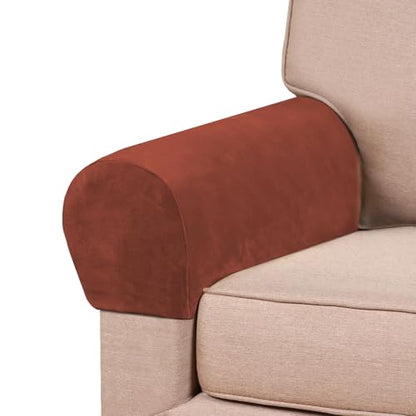 PrinceDeco 2 Pack Thick Velvet Stretch Armrest Covers for Chairs and Sofas Armchair Covers for Arms Couch Arm Covers Armrest Covers for Sofa Non Slip, Rust - color: Rust