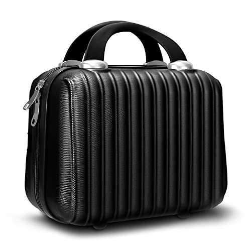 11 inch Hard Shell Cosmetic Case Makeup Travel Case Organizer Bag Small Portable Make up Train Hand Luggage with Elastic Strap ABS Mini Suitcase Gifts for Her. - color: Black, size: 11 Inch