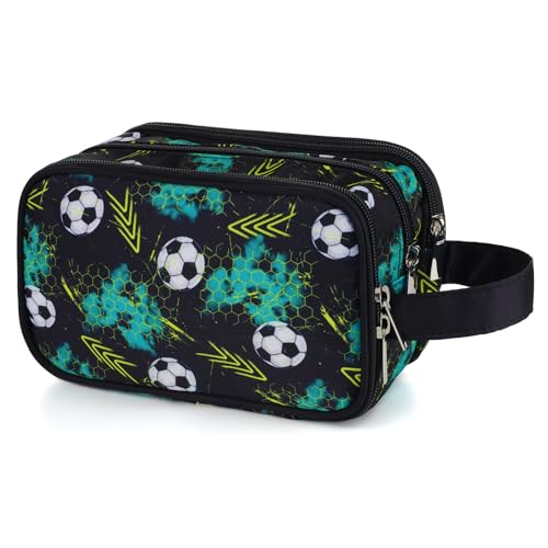 Kids Toiletry Bag for Boys, Travel Toiletry Bag for Little Young Boys Waterproof Hanging Wash Bag Toddler Traveling Toiletries, Soccer Balls Black - color: Black Soccer