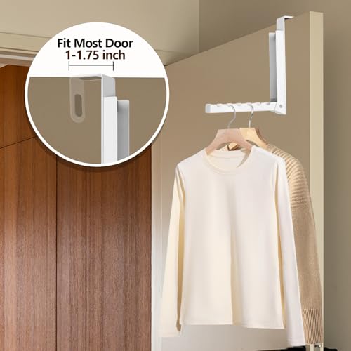 Uenhoy Foldable Over The Door Hanger Hooks for Clothes, Collapsible Folding Over The Door Drying Rack for Laundry Dorm Bedroom, Portable Clothing Coat Rack Overdoor Hanger, White