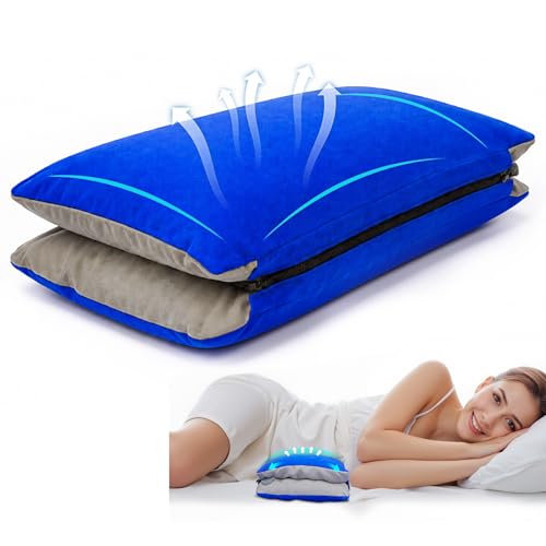 Inflatable Lumbar Pillow for Airplane Travel Lumbar Support Pillow for Car, Office Chair Back Support Office Chair Back Support for Reducing Lower Back Pain (Blue) - color: Blue
