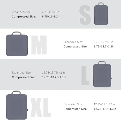 PANDA JOYS 4 Set Compression Packing Cubes Travel - Travel Accessories Expandable Packing Organizers for Carry On - Essentials Luggage Bags - Dark Grey - color: Dark Grey