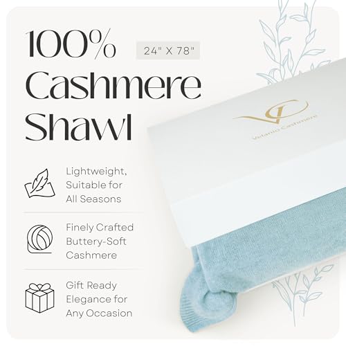 Velanio Cashmere 100% Cashmere Knitted Wrap Pashmina Shawl Extra Large Scarf Stole for Women Travel - color: Blue