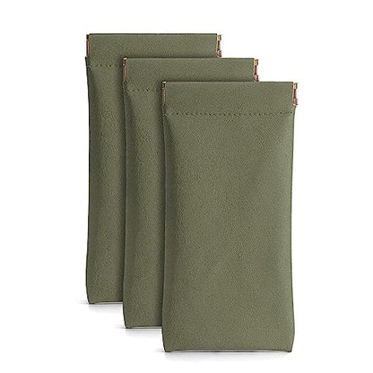 3 Pack Leather Eyeglasses Cases PU Soft Sunglasses Pouch Squeeze Top Portable Glasses Cases for Men Women - color: Green Green Green