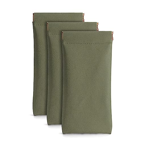 3 Pack Leather Eyeglasses Cases PU Soft Sunglasses Pouch Squeeze Top Portable Glasses Cases for Men Women - color: Green Green Green
