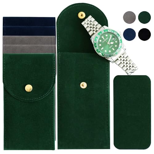 6PCS Portable Velvet Watch Pouch for Men and Women - Single Case, Soft Storage Bag, Organizer (2 Green, 2 Gray, 2 Blue) - color: 2 Green & 2 Gray & 2 Blue