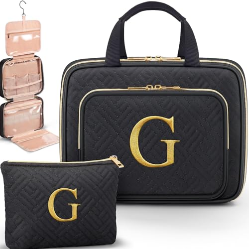 Gifts for Women, Initial Toiletry Makeup Bag Hanging Cosmetic Organizer with Embroidery Letter Personalized Nurse Teacher Appreciation Birthday Mothers Day Gifts for Mom Sister Wife Friends Auntie Her - style: G
