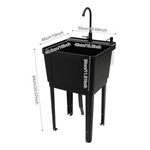 Black Utility Sink, Free Standing Laundry Sink, Laundry Tub Sink with Faucet+Soap Dispenser+Drain Pipe Kit, Laundry Room Sink for Restaurants, Laundries, Stores - color: Black, 19.7 x 19 x 33.1in