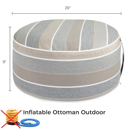 Inflatable Outdoor Ottoman,20"x9" Portable Patio Pouf,Water Resistant,Fade-Resistant,Round Blow Up Footrest Stools for Home Garden Camping Travel(Gray Stripe) - color: Gray Stripe
