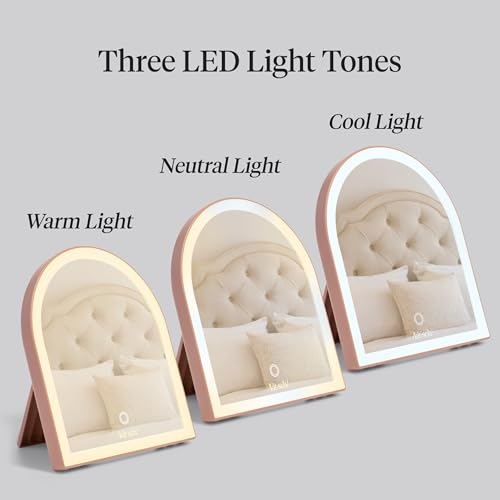 Kitsch Arch Desk Vanity Mirror with Lights, LED Makeup Surface, Touch Sensor Dimmable Warm Neutral Cool Glow, Rechargeable Desk Mirror with Kickstand for Travel - Terracotta