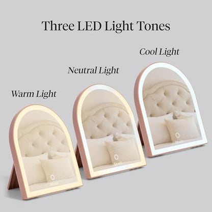 Kitsch Arch Desk Vanity Mirror with Lights, LED Makeup Surface, Touch Sensor Dimmable Warm Neutral Cool Glow, Rechargeable Desk Mirror with Kickstand for Travel - Terracotta