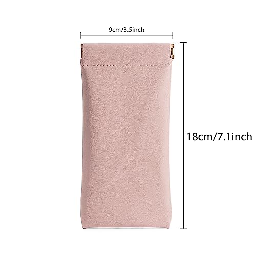 3 Pack Leather Eyeglasses Cases PU Soft Sunglasses Pouch Squeeze Top Portable Glasses Cases for Men Women - color: Pink Pink Pink