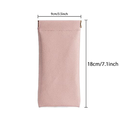 3 Pack Leather Eyeglasses Cases PU Soft Sunglasses Pouch Squeeze Top Portable Glasses Cases for Men Women - color: Pink Pink Pink