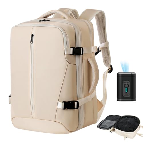 Vacuum Seal Backpack Travel with Pump, Expandable Vacuum Backpack with Air Compression System, Airback Vacpack TSA Lock Water Resistant Carry-On Luggage (White) - color: White