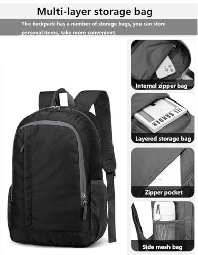 Ultra Lightweight-Packable-Hiking-Backpack Small Foldable Travel Camping Daypack Casual Outdoor Water-resistant 25L Backpacks (Black) - color: Black