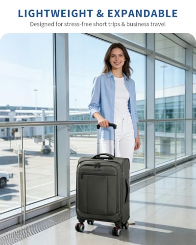 ECOHUB Carry On Luggage Airline Approved, 21 Inch Height Softside Carry On Suitcase with Spring Shock-Absorbing Spinner Wheels, Lightweight Travel Luggage with TSA Lock, Fits 22x14x9 Carry-On Bag - color: Green