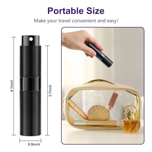 8ML Perfume Travel Refillable Portable Perfume Atomizer Bottle - Easter Basket Stuffers for Teens Adults Men Women,Valentines Day Gifts for Him Her,Travel Essentials,Christmas Gift(Balck,2Pack)