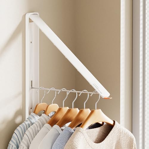 Clothes Drying Rack, Laundry Room Wall Mounted Retractable Clothes Hanger Drying Rack, Laundry Clothing Drying Rack Folding Indoor or Outdoor, Easy Installation Aluminium Dryer, 1pcs(White) - color: White