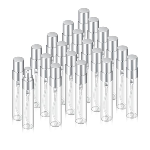 20Pcs 5ml Empty Clear Glass Mist Spray Bottle Refillable Mini Perfume Atomizer Travel Sample Bottle with Silver Aluminized Nozzle Makeup Container for Perfume (5ml Silver Caps) - color: 5ml Silver Caps