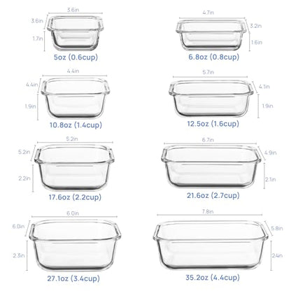Vtopmart 8 Pack Glass Food Storage Containers with Airtight Lids, Glass Meal Prep Containers, Lunch Office Meal for Microwave, Oven, Freezer and Dishwasher, BPA Free - color: Blue
