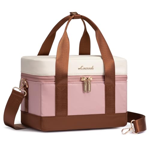 LOVEVOOK Insulated Lunch Bag for Women - Cute Lunch Box Cooler for Work, Picnic, and Beach, Pink - color: Pink-beige-brown, size: Medium