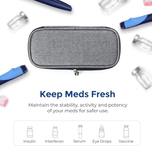 AUVON Insulin Pen Cooler Travel Case with 2 * 90g TSA Approved Ice Packs, Diabetic Medication Insulated Cooling Bag for Insulin Pens and Diabetic Supplies Storage, Compact for Daily Life and Trips - color: Gray