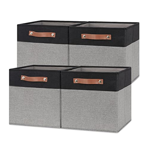 Temary Fabric Cube Storage Bins 12 Inch Decorative Storage Cubes Baskets 4 Pack Foldable Cube Storage Bins for Closet, Shelves (Black&Grey) - color: Black&Grey, size: 12×12×12