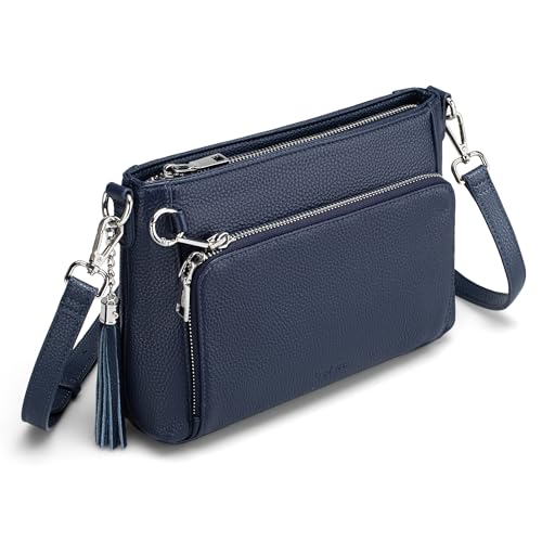 befen Anti Theft Genuine Leather Crossbody Bags for Women Handbags and Shoulder Basg with Built in Wallet RFID Leather Purse - color: Navy Blue