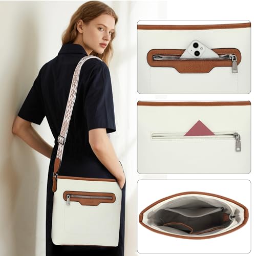 TANTOMI Crossbody Bags for Women Casual Crossbody Purses for Women Travel Shoulder Bag Handbags with Adjustable Strap - color: White/Light Brown