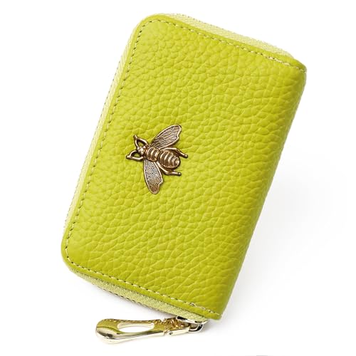 imeetu RFID Credit Card Holder, Small Leather Zipper Card Case Wallet for Women - color: Lite - Yellow Green, size: Lite