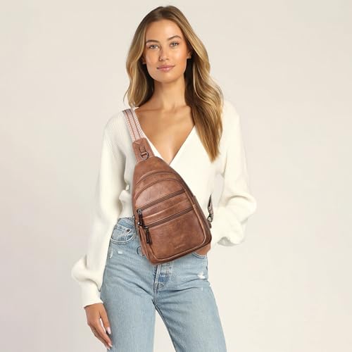 Leresas Sling Bag for Women Crossbody Bags Fanny Packs Over Shoulder Bag Sling Purse Backpack Vegan Leather Travel Handbag Purse Gifts Brown - color: Brown