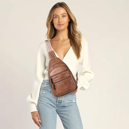 Leresas Sling Bag for Women Crossbody Bags Fanny Packs Over Shoulder Bag Sling Purse Backpack Vegan Leather Travel Handbag Purse Gifts Brown - color: Brown