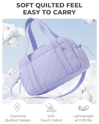Percover Weekender Bag for Women, Ultra Lightweight Travel Duffle, Carry On Personal Item Overnight Bag with Toiletry Pouch & Compartments, Quilted Gym & Travel Bag, Lavender Purple - color: Lavender Purple