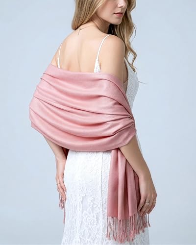 Achillea Lightweight Pashmina Scarf for Women – Soft Silky Shawl Wrap for Evening Dresses, Bridesmaids & Everyday Wear - color: Baby Pink