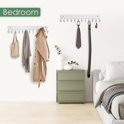 2 Pack Purse Organizer Wall Mount with 24 Rotating 180° Coat Rack, 14.6" Wooden Entryway Purse Holder, Wall Hooks for Hanging Belts, Ties, Keys, Scarf, Bras, Bag, Space Saving Hanger (White) - color: White