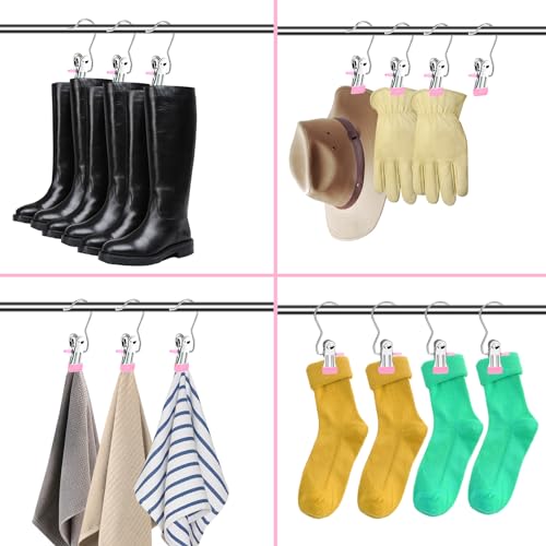 Boot Hangers for Closet,30 Pack Laundry Hooks with Clips,Stainless Steel Boot Hanger Clips,Portable Hangers Single Clip Space Saving Boot Clips for Hanging (Pink) - color: Pink