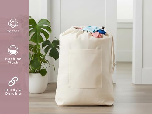 PurpleEssences Laundry Bag Durable Clothes Drawstring Bag Machine Washable Travel Laundry Organizer for Dorm, College, Hamper - Set of 1, 15 x 28 Inch, Laundry Bag - Natural - size: 15 x 28 Inch Laundry Bag