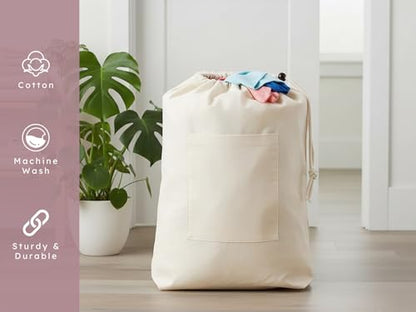 PurpleEssences Laundry Bag Durable Clothes Drawstring Bag Machine Washable Travel Laundry Organizer for Dorm, College, Hamper - Set of 1, 15 x 28 Inch, Laundry Bag - Natural - size: 15 x 28 Inch Laundry Bag