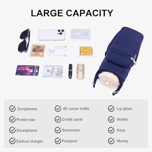 Water Bottle Bag 40 oz Crossbody Bag Insulated Carrier Purse Holder for Walking Hiking with Adjustable Strap - color: Blue