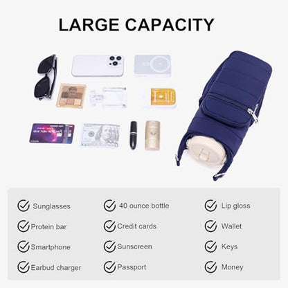 Water Bottle Bag 40 oz Crossbody Bag Insulated Carrier Purse Holder for Walking Hiking with Adjustable Strap - color: Blue