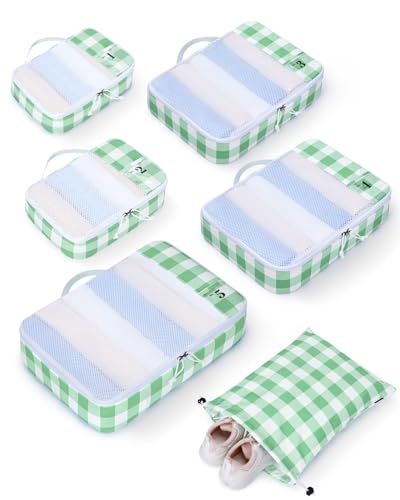 ECOHUB 6 Set Packing Cubes for Travel Durable Suitcase Organizer Bags Set with Personalized Tag Travel Essentials with Shoe Bag Traveling Accessories for Luggage Machine Washable,Light Green - color: Light Green