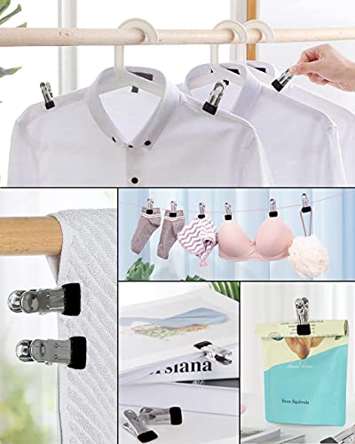 30PCS Small Clothes Pin with Hook for Easy Hanging, Stainless Steel Clothespins, Metal Laundry Grip Clips, Anti Rust, Multipurpose