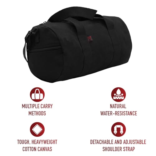 Rothco Heavy-Duty Canvas Shoulder Duffle Bag - Rugged Travel Gym Gear Equipment Bag - color: Black, size: 24 Inches