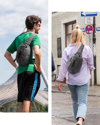 WATERFLY Small Crossbody Sling Backpack: RFID Blocking Anti Theft Sling Bag Travel Daypack Man Woman - color: Grey