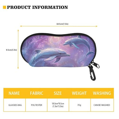 AFPANQZ Glasses Case with Carabiner Hanging Portable Neoprene Zipper Sunglasses Case Soft Lightweight - color: 3d Dolphin