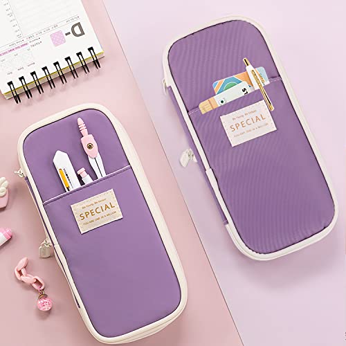 MAMUNU Expandable Pencil case with compartments, Large Capacity Pencil Cases Pencil Bag Pouch Adults, Portable Pencil Case Large School Stationery Organizer, Makeup Cosmetic Bag, Purple - color: Purple
