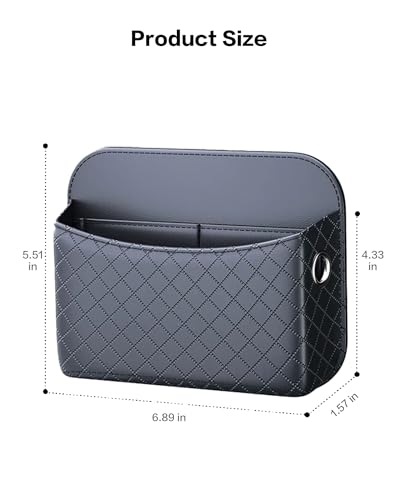 Self-Adhesive Car Seat Side Pocket Organizer with Cable Port - Black PU Leather Storage Pouch for Phone & Keys, Fits Gaps, Console & Door (2 PCS)