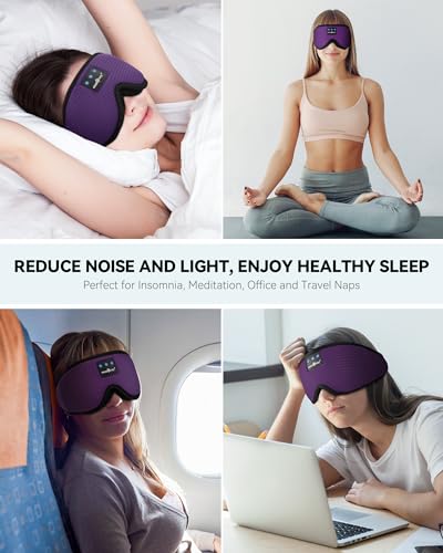 MUSICOZY 3D Sleep Headphones Mask Sleeping Headphones for Side Sleepers Eye Mask, Wireless Bluetooth Headband Headphones Cool Gadgets Unique Gifts(Purple) - color: Light Purple